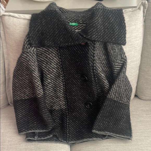 United Colors Of Benetton Jackets & Blazers - Bennetton Black and Gray Wool/Mohair Blend Coat
